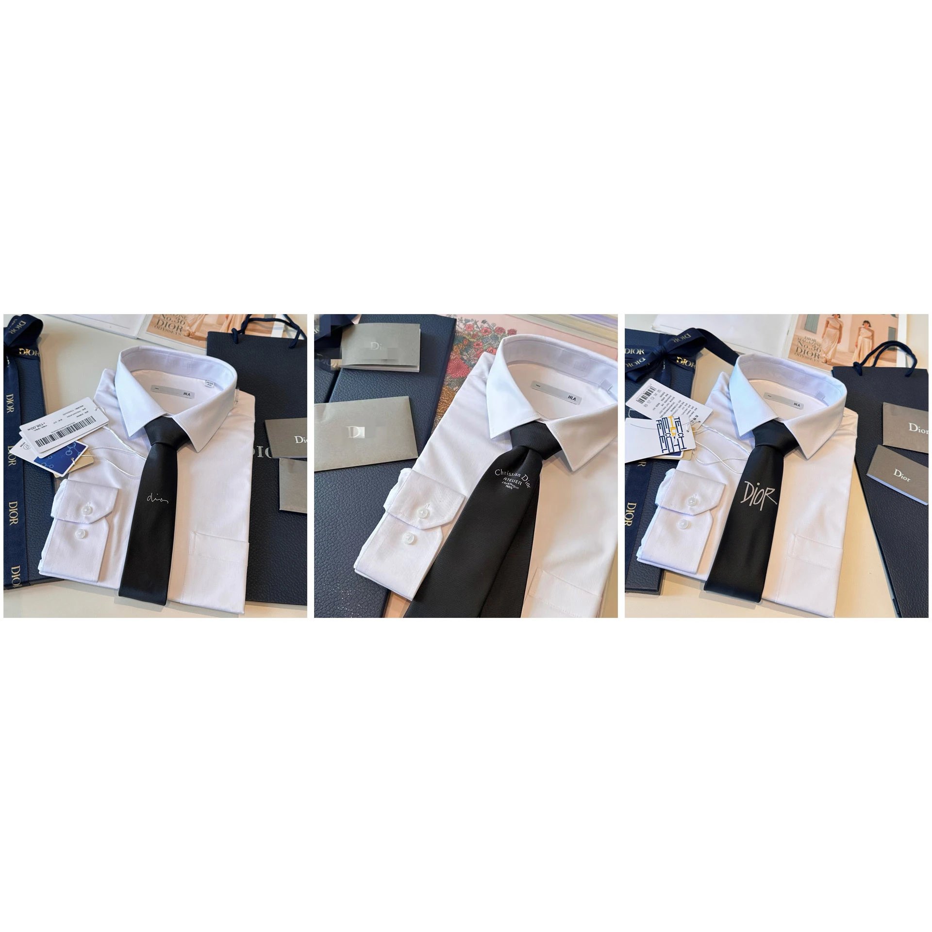 Black Twill Tie with White Script Dior Signature