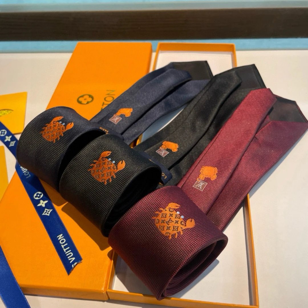 Woven Tie with Orange Crab Motif and Monogram Shell, Three Colourways