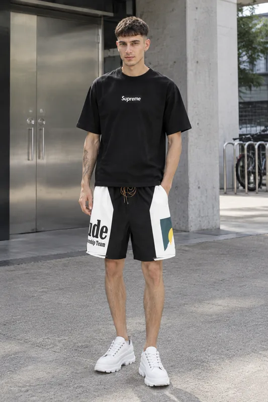 Supreme Graphic Crewneck, Rhude Graphic and Logo & Alexander McQueen Platform outfit · Enzo