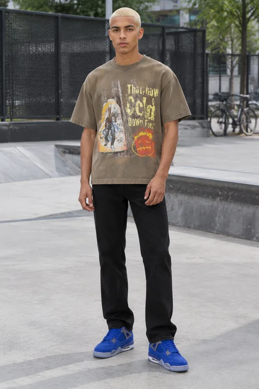 Travis Scott Graphic, PURPLE Jeans with Faded & Jordan 4 Retro Basketball outfit · Nico