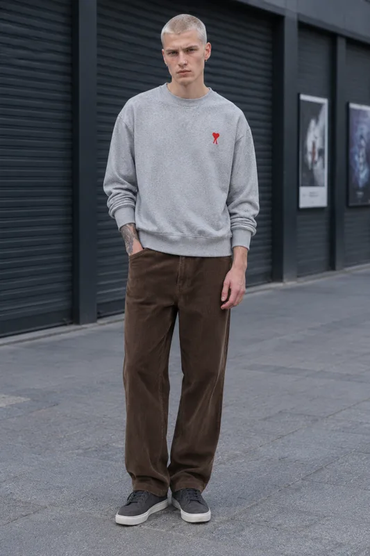 Heather Grey Embroidered Sweatshirt Relaxed Streetwear Look · Luca