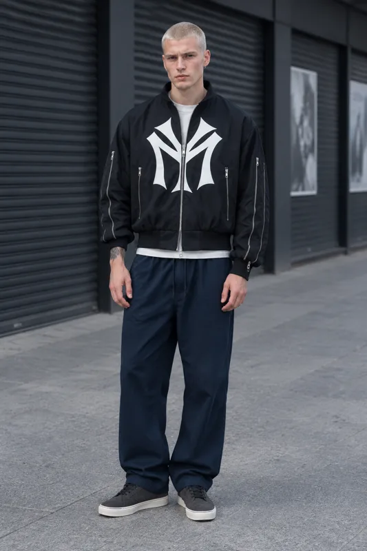 Black Monogram Bomber with Silver Zipper Details · Luca