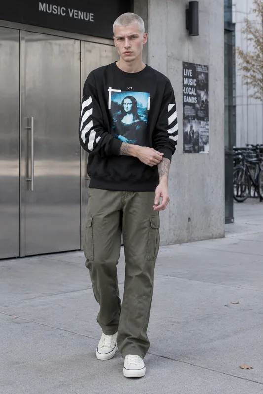 Black Art Print Sweatshirt with Striped Sleeves · Luca